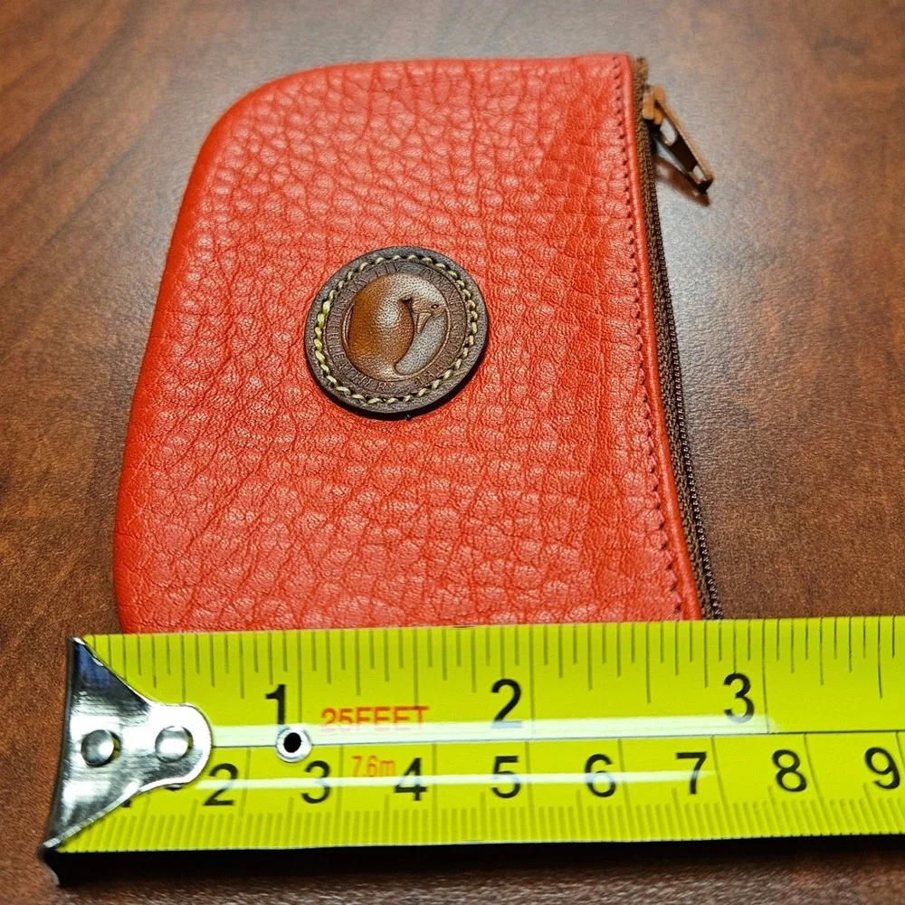 Vtg‎ Dooney & Bourke Persimmon Red Orange Pebbled AWL Leather Zip Coin Pouch